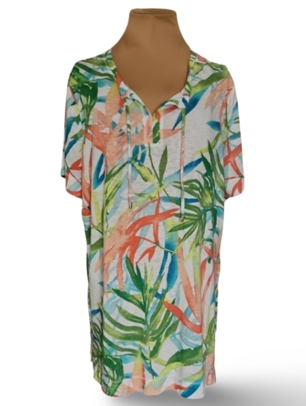 Chico’s Weekends Tropical Palm Print Tunic Top Size 3 US XL Resort Vacation